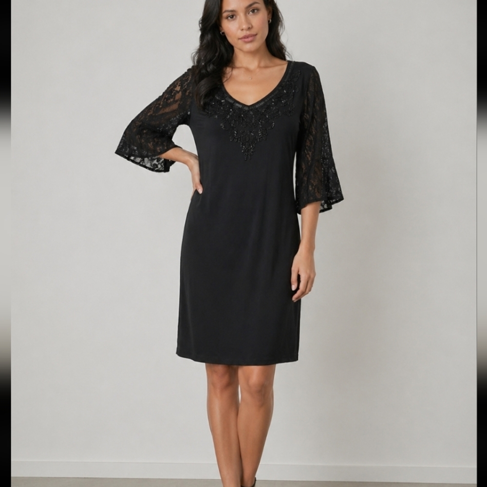 ALFANI Beaded Lace Bell Sleeves Dress 12